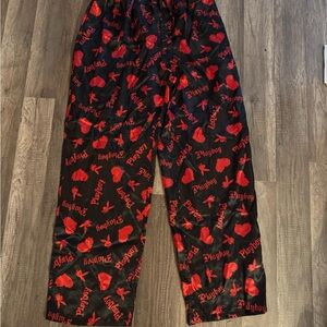 PLAYBOY Black and Red Straight Leg Pants with Bold Design